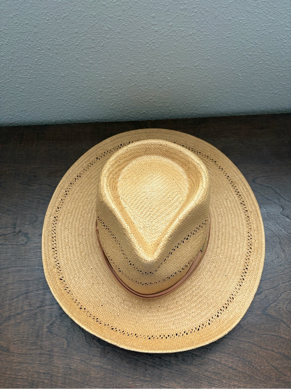 GIGI PIP Men's Straw Fedora in Light Brown with Leather Band - Picture 2 of 5